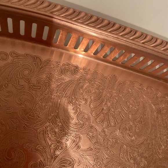 Vintage Copper Metal Serving Tray, Platter, Plate - Picture 4 of 5